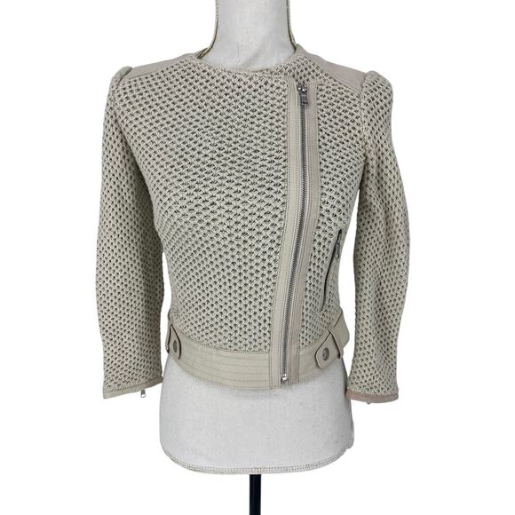 Joie Crochet Knit Lamb Leather Trim Jacket in Cream - Picture 3 of 14